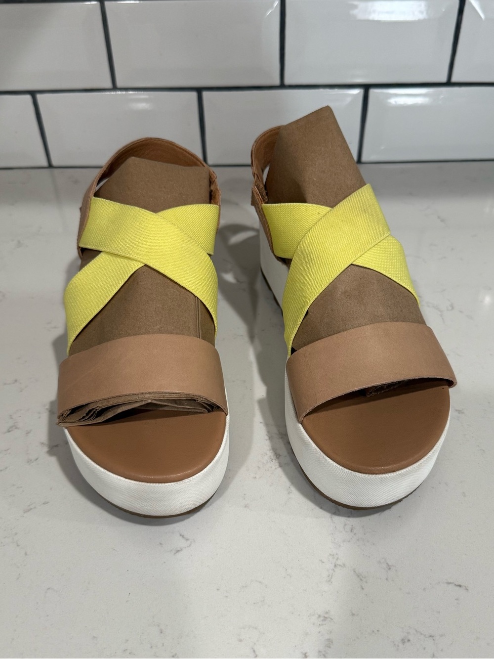 Sorel Women's Yellow and Brown Platform Sandals